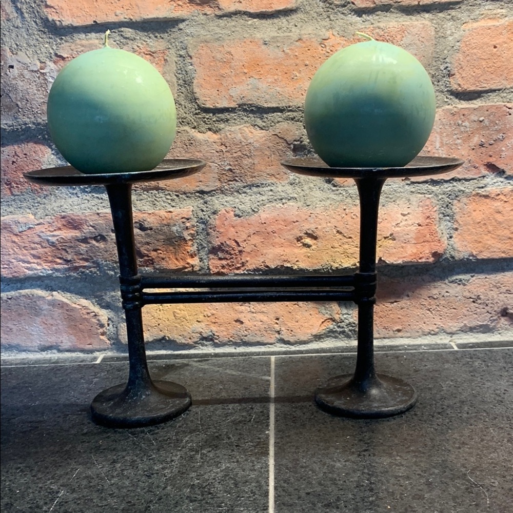 POTTERY BARN RUSTIC IRON DOUBLE CANDLEHOLDER